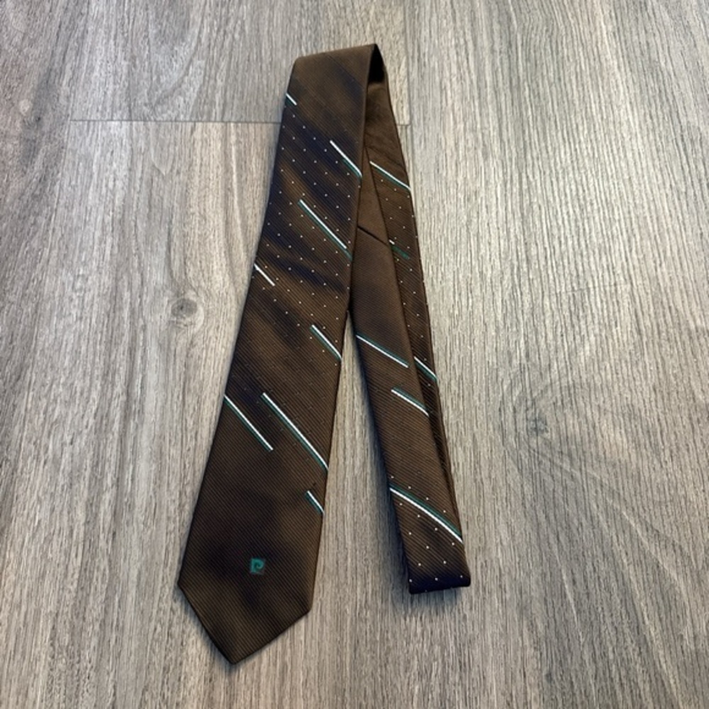Vintage Pierre Cardin Brown and Teal Men's skinny Tie